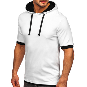 Camiseta Blanca con Capucha para Hombre, Manga Corta, Logotipo Frontal, Estilo Casual, Tejido de Punto, Color Sólido, Corte Regular, Transpirable, Ropa Urbana - Product Image 3
