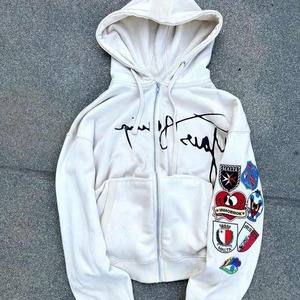 Pull-over à capuche avec fermeture à glissière personnalisée avec broderie complète Streetwear de créateur Veste à badge Boxy délavée au soleil délavé à l'acide - Product Image 6