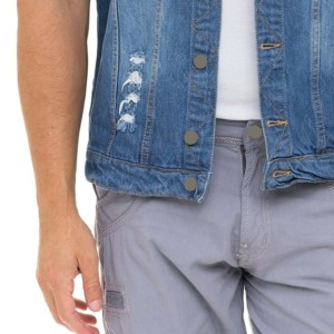 Venta al por mayor 100% chaquetas de mezclilla para hombres tendencia Estilo Chaleco sin mangas con piedras personalizadas OEM ropa exterior de invierno para niños - Product Image 3