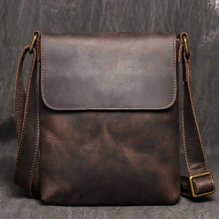 Manufacturer Custom Office & Daily Use Durable Brown Genuine Cow Leather Flap Satchel Crossbody Shoulder Messenger Bag for Men