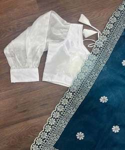 Saree en lin chic orné d'un travail en pierre élégant et d'accents de bras à la mode pour les occasions spéciales - Product Image 2
