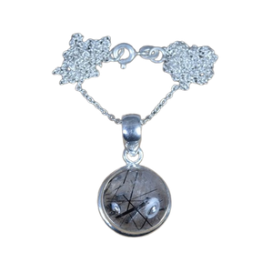 Colgante de moda hecho a mano de rutilo negro, colgante de piedras preciosas de Plata de Ley 925, joyería, colgante de diseñador de forma ovalada, regalo para ella - Product Image 1