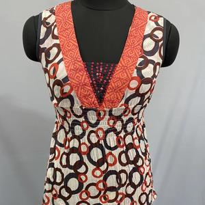 Robe imprimée en lin élégante et de haute qualité pour dames personnalisée col en V coussin de poitrine fin MIDI licou pur coton chemise de nuit pour femmes - Product Image 1