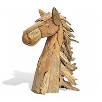 Statue de tête de cheval sculptée en bois de teck, artisanale, écologique, durable, rustique, moderne, imperméable, décoration de jardin/mur, boîte
