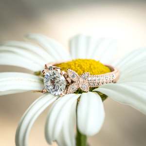 18K Rose Gold Butterfly Milgrain Diamond Engagement Ring 0.25ct Elegant <b>Wedding</b> Band - Product Image 5