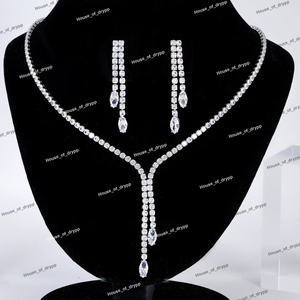 Ensemble de collier en argent avec diamant moissanite, collier long à pendentif, élégant collier en forme de Y pour femmes, look de mariée - Product Image 2