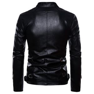 Vestes Slim Fit de style américain en cuir artificiel pour hommes avec col montant et motif de dessin animé - Product Image 6