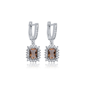 Pendientes Colgantes Rectangulares de Sultanita CZ, Joyería Turca Hecha a Mano, Plata de Ley 925 al por Mayor - Product Image 1