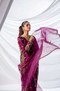 Robe de mariée indienne pakistanaise élégante et moderne en dentelle brodée, nouvelle tenue de soirée, costume Shalwar Qameez violet - Product Image 4