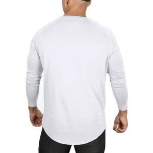Camiseta de manga larga con ajuste muscular para hombre de verano, camiseta inferior con dobladillo curvo, camisetas lisas de color blanco en blanco 2024 - Product Image 1
