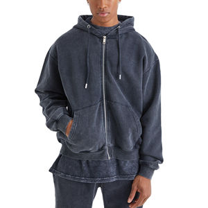 Sweat à capuche de haute qualité 500 g/m², lavage à l'acide, pour hommes, logo personnalisé, 100 % coton, poids lourd, fermeture éclair, design délavé au soleil pour l'hiver - Product Image 1