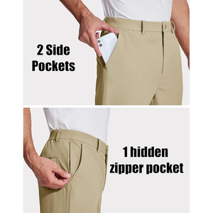 กางเกงกอล์ฟแบบลำลองสำหรับผู้ชาย, กางเกง100% เอวสูงผ้าฝ้ายระบายอากาศน้ำหนักเบาย้อมสีกลางเอวหลวมเชือกรูด - Product Image 4