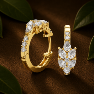 Luxury Wedding <b>Earring</b> 18K Yellow Gold Floral Pear Cut Lab Grown Diamond Round Cluster <b>Hoop</b> <b>Earrings</b> VVS Fine Jewelry for Women - Product Image 1