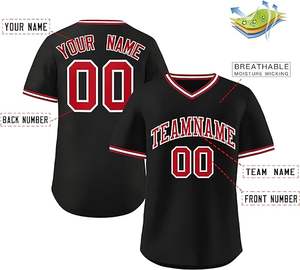 Maillot de baseball personnalisé 100% polyester à col en V unisexe de haute qualité respirant antibactérien à séchage rapide brodé sur mesure - Product Image 6