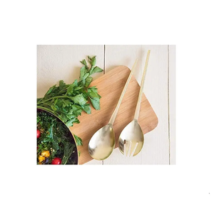 Servidor de ensalada de acero inoxidable de lujo con mango de hoja de oro Herramienta de servicio esencial a precios bajos productos - Product Image 4