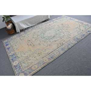 Tapis Turc Vintage Beige Bleu 5.7 X 9.4ft Laine Tissage Plat Patchwork Motif pour Décorations de Salon Couloir Utiliser Latex - Product Image 2