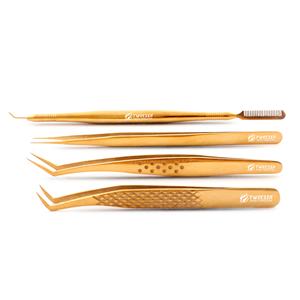 Pince à épiler pour extensions de cils en acier inoxydable durable avec une texture de pointe lisse de couleur dorée pour une précision accrue - Product Image 2