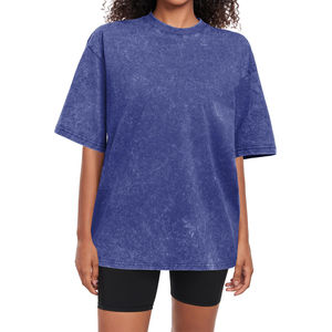 Camiseta de manga corta con cuello redondo Vintage de gran tamaño desgastada lavada con ácido de algodón 100% de alta calidad para mujer transpirable personalizada - Product Image 2