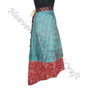 Nouvelle plage longue jupe portefeuille imprimé fleuri jupe enveloppante femmes portent Vintage soie Sari longue longueur jupe enveloppante 2 couches Sari - Product Image 5