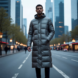 เสื้อโค้ทยาวมีซิปกันลมมีฮู้ดสำหรับผู้ชายเสื้อโค้ทบุขนเป็ดน้ำหนักเบาระบายอากาศ - Product Image 4