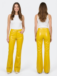 Pantalones de Cuero Acampanados de Moda Urbana para Mujer, Pantalones de Cuero de Becerro Personalizados, Ajustados, Forrados de Seda, con Bolsillos Delanteros - Product Image 2