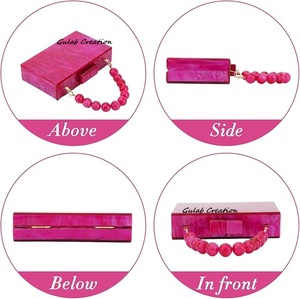 Bolso de mano de resina rosa oscuro elegante para mujer, Asa con cuentas, efecto de mármol Rectangular, monedero de noche acrílico, bolso de fiesta, fundición - Product Image 2