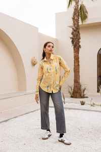 Custom Made Casual Cotton Striped Oversized <b>Shirt</b> with Side Slits <b>for</b> <b>Women</b> Suitable <b>for</b> Boutique Clients and Garment Resellers - Product Image 4