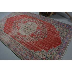 Alfombra tradicional de lana rojo Beige de 5,5x8,9 pies Vintage turco área grande rectángulo Patchwork látex abstracto para uso en el pasillo - Product Image 4