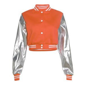 Chaqueta Varsity de Poliéster para Mujer, Talla XL, Primavera/Otoño, Resistente al Viento, con Bolsillos Bordados, Diseño de Parches con Estampado Negro, Estilo Béisbol - Product Image 6