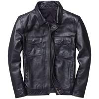 Blouson en cuir unisexe tendance coupe-vent écologique vintage à col montant avec logo frontal – Nouvelle collection hiver – Meilleures ventes