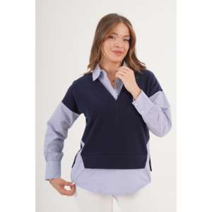 Blusa Azul Marino de Moda para Mujer con Detalle de Camisa, Accesorio de Moda al por Mayor - Product Image 6