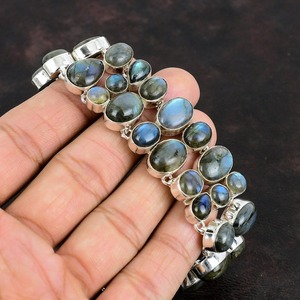 <b>Beautiful</b> Solid 925 Sterling Silver Labradorite Gemstone Handmade Fine Silver Tennis Bracelet-Trendy Women/Unisex Gift Jewelry - Product Image 1