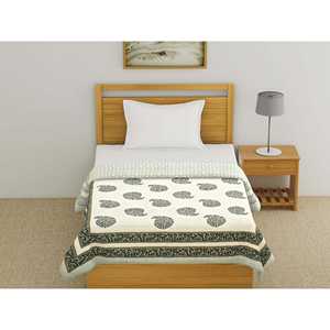 <b>Handmade</b> Cotton Single Size <b>Quilt</b> Grey Kairi Kantha Pattern for Light Winters (150x225Inches) - Product Image 2