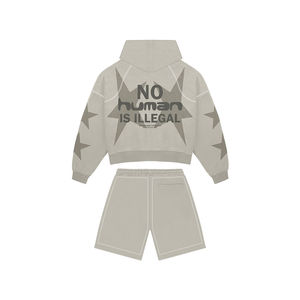 Custom Unisex 100% Cotton Pullover Rhinestone Streetwear Boxy French Terry Acid Wash Cotton <b>Zip</b> up <b>Hoodie</b> Set - Product Image 2