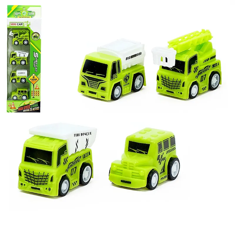 4 pezzi tirare indietro i bambini auto camion dei pompieri giocattoli verdi per bambini Mini ruota di plastica per bambini giocano modello di auto giocattolo, diecast Toy boy