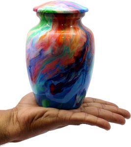 Metal Cremation Urn <b>Memorial</b> Jar Pot Container Medium Size Urn for Funeral Ashes Burial Wave Printed Metal Urn Multicolor 6 Inch - Product Image 4