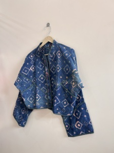 Hand Block Print Indigo Boho Cotton <b>Kantha</b> Quilted <b>Jacket</b> Reversible Handmade <b>Jacket</b> For Women - Product Image 4
