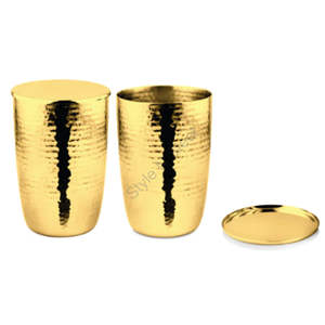 Récipients en verre martelé revêtus de PVD or en acier inoxydable 2 pièces avec couvercles en acier inoxydable et plateau en acier inoxydable Couleur CLASSIC Design élégant - Product Image 2