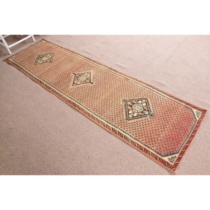 Turkish Vintage Rug 2.4x9 ft, <b>Brown</b> Floral <b>Wool</b> Rug - Product Image 3