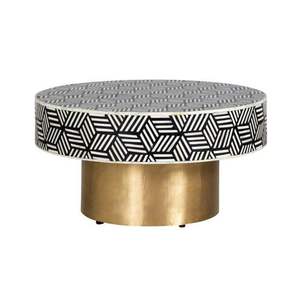 Meilleur design Tabouret en incrustation d'os Table d'appoint de qualité artisanale en noir avec design rayé pour salon Table de chevet Inde - Product Image 5