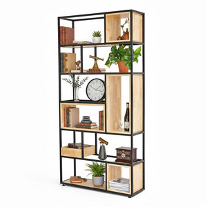 Estante Decorativo de Estilo Industrial con Marco de Hierro Rústico, 100x30x200cm, Hecho de Madera de Melamina para Hogar, Oficina, Sala de Estar - KS68141 - Product Image 1