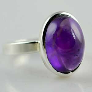 Navya Craft Handmade 925 Sterling Silver Boho <b>Statement</b> <b>Ring</b> Amethyst Oval Inlay Size 4-13 for Christmas Anniversary Women's - Product Image 3