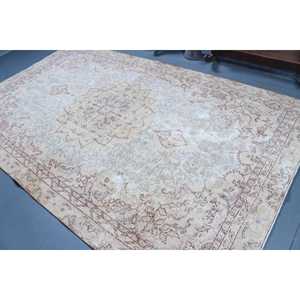 Tapis turc vintage en laine blanche patchwork écologique 6,2x10,5 pieds, grand tapis avec envers en latex - Product Image 4