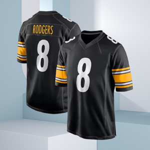 Camiseta de Rugby para Hombre, Negra y Blanca, de Secado Rápido, Cuello en V, Manga Corta, 100% Poliéster, Impresión por Transferencia de Calor, 220g, Corte Regular - Product Image 3