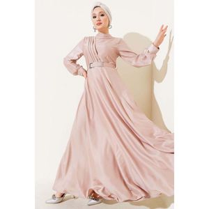 Robe plissée croisée en satin Beige - Product Image 2