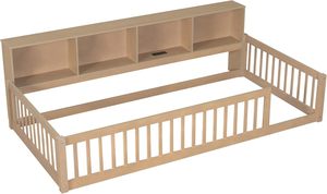 Cadre de lit minimaliste moderne en bois marron Penau Twin XL avec ports USB intégrés et armoires de rangement faciles à assembler - Product Image 6