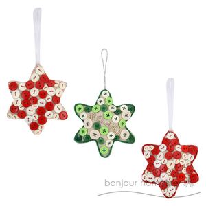 Hand-Embroidered Green Irish Star Ornament <b>Button</b> Detail <b>Christmas</b> Decoration Wholesale | Bonjour Namaste Eco-Friendly Modern - Product Image 2