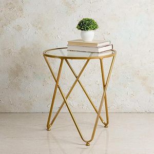 Petite table d'appoint compacte en métal avec plateau en verre, parfaite pour la décoration de meubles de chambre ou de couloir - Product Image 1
