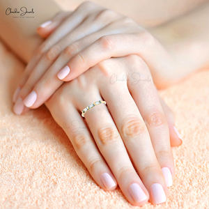 Anillo de piedras preciosas Aguamarina de corte Baguette de 0,24 quilates de alta calidad, de 14K amarillo oro sólido, compromiso, tres piedras, fiesta de boda bonita - Product Image 3