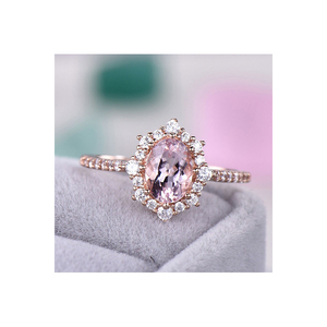 แหวนอัญมณีมอร์แกไนท์สีชมพูสวยสวยดีไซน์ใหม่หรูหราทองแท้พร้อมแหวนเพชรแท้ - Product Image 1